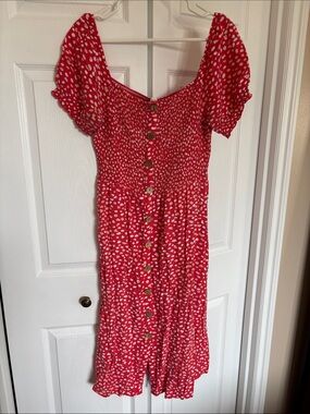Roxy Red Midi Dress with White Spot Print